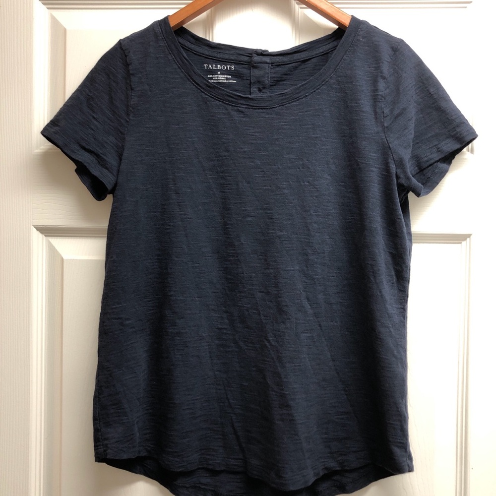 Talbots Women's Short Sleeve Navy Crewneck Tee Medium